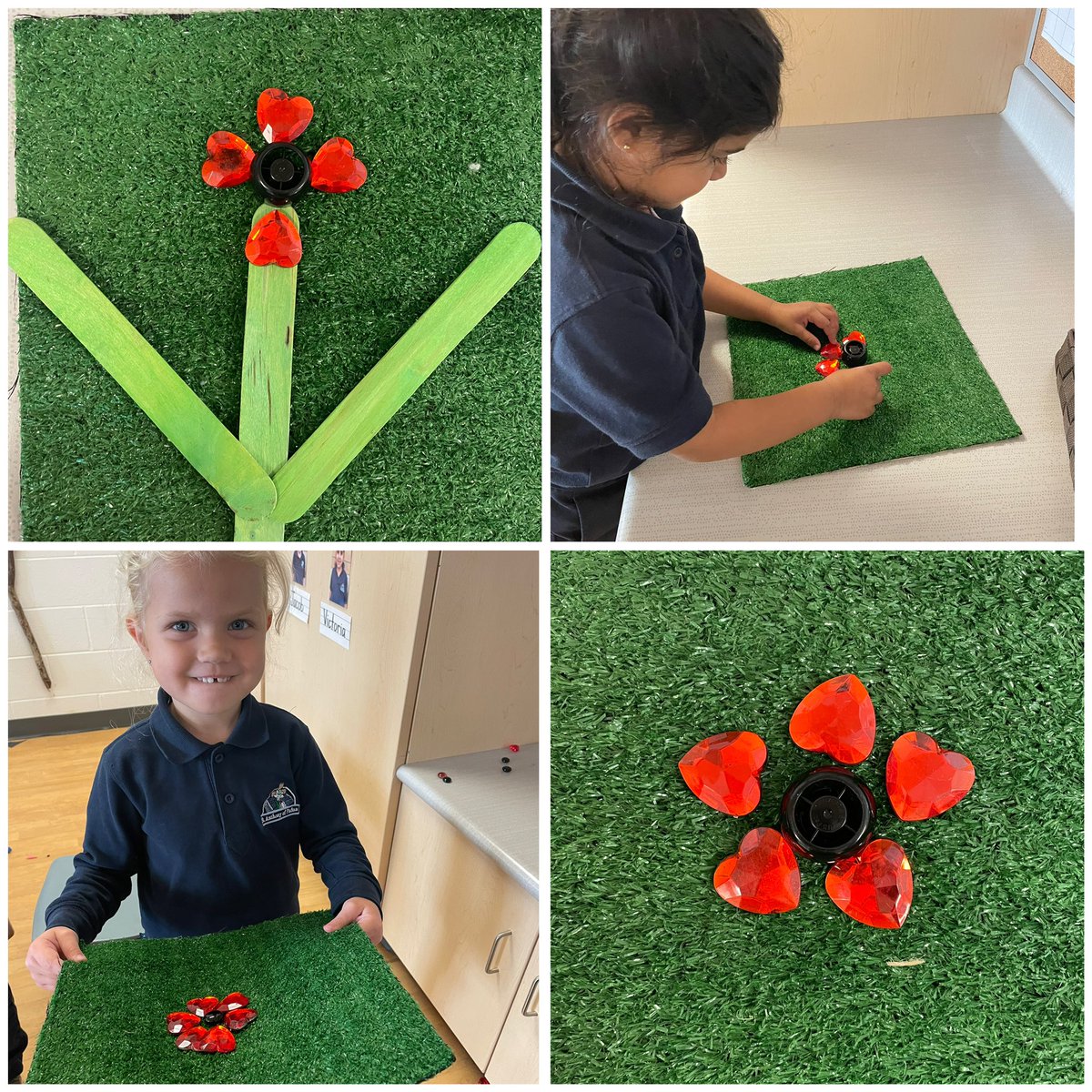 Pavao_Cecco's tweet photo. We have been learning about why the poppy is an important symbol for Remembrance Day. Check out some of the activities from this week! We spy letter recognition and opportunities for students to explore counting and number relationships in their play! @saopmilton1 https://t.co/VdpCHJMUBg