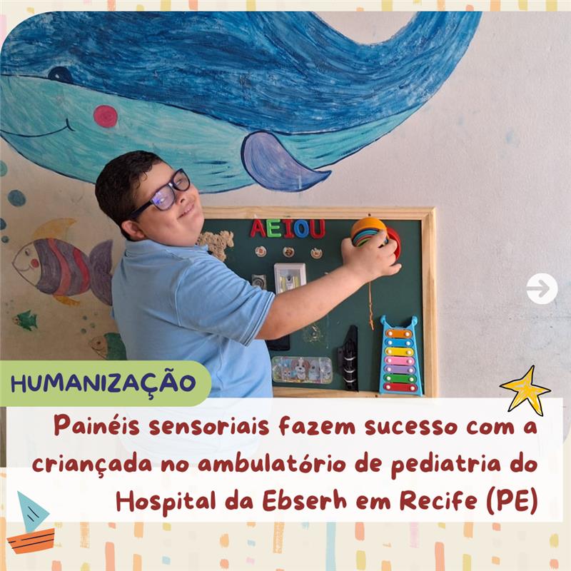 hubrasil_gov's tweet photo. Cinco painéis de atividades sensoriais foram instalados no ambulatório de pediatria do HC-UFPE, vinculado à Ebserh. Fixados em paredes, os painéis possuem brinquedos e objetos que estimulam os sentidos (como tato, visão e audição)+ https://t.co/SgR0avWY5T