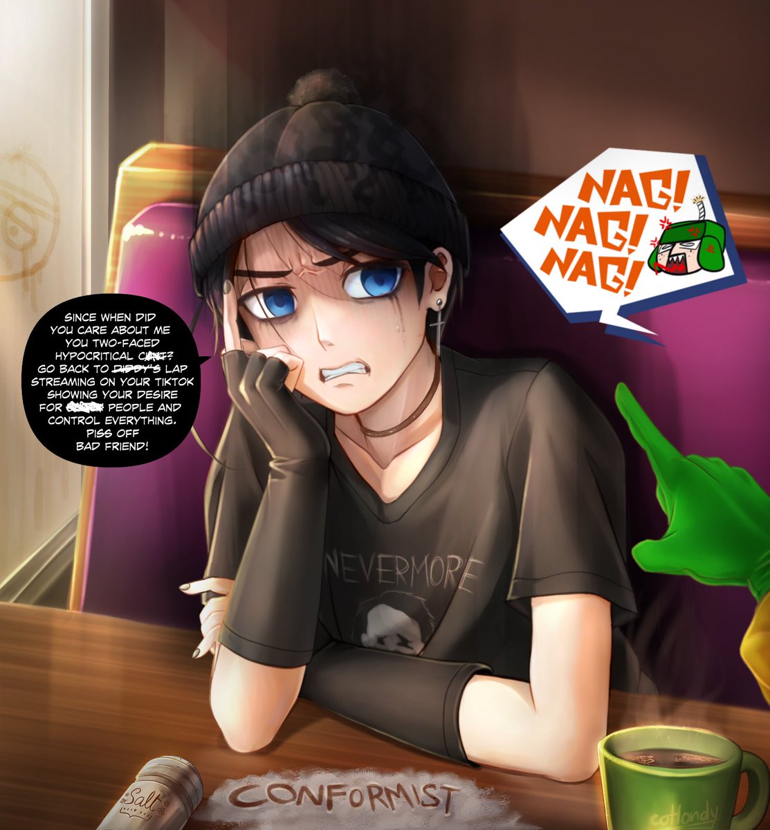 m_cottondy's tweet image. #StyleWeek2024 
day 6: free day. 
after that artist’s incident, goth stan is back.
honest, no friendship is worth being pursued to death by that artist. and kyle cares more about cartman and other kids than stan. 
#spstan #spkyle

 #spstyle #southparkfanart