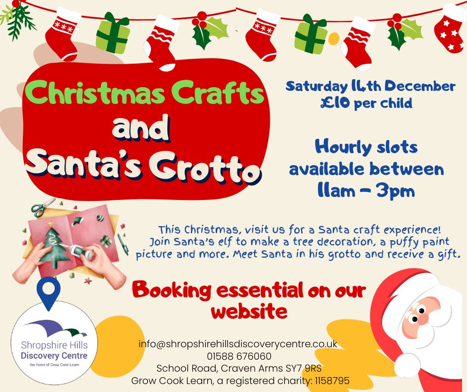 ShropsHillsDC's tweet photo. In a few weeks time, Santa will be making his annual visit to us here at the Centre 
We'll be doing elf-y crafts alongside the Grotto and we're very excited! 
Our first hourly slot is now fully booked but some space on the others if you're quick https://t.co/AthybkFnZh