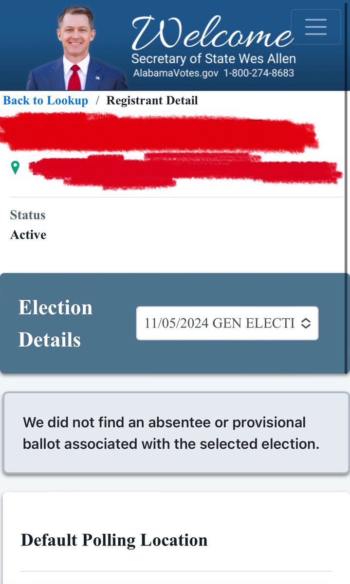TaliBamian's tweet photo. @Spoonamore So this would explain why my absentee ballot showed “received”, “accepted”, but then disappeared on the night of the election. https://t.co/sxZuYRPv4E