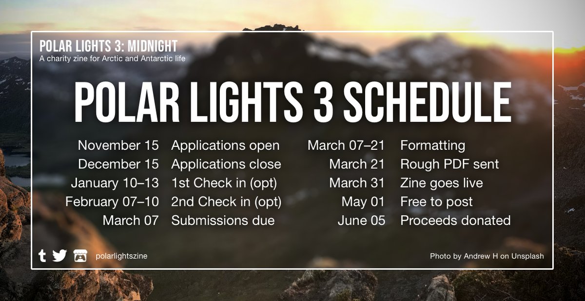 ❄️ Polar Lights 3: Midnight ❄️

We're setting up for our third volume, with apps tentatively opening in a week!

Please be sure to follow the project on Tumblr or check the zine mod's account on Bluesky for future updates.