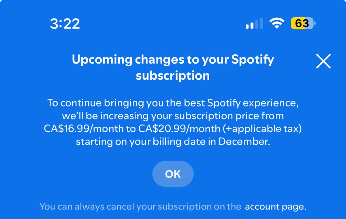 BarihaBatool's tweet photo. Umm, heck no @SpotifyUSA @Spotify. Time to switch services. These arbitrary price increases are ridiculous! 🤚🏽 
#byespotify #CustomerExperience #customercomplaint #feedback https://t.co/su0xPzluoo