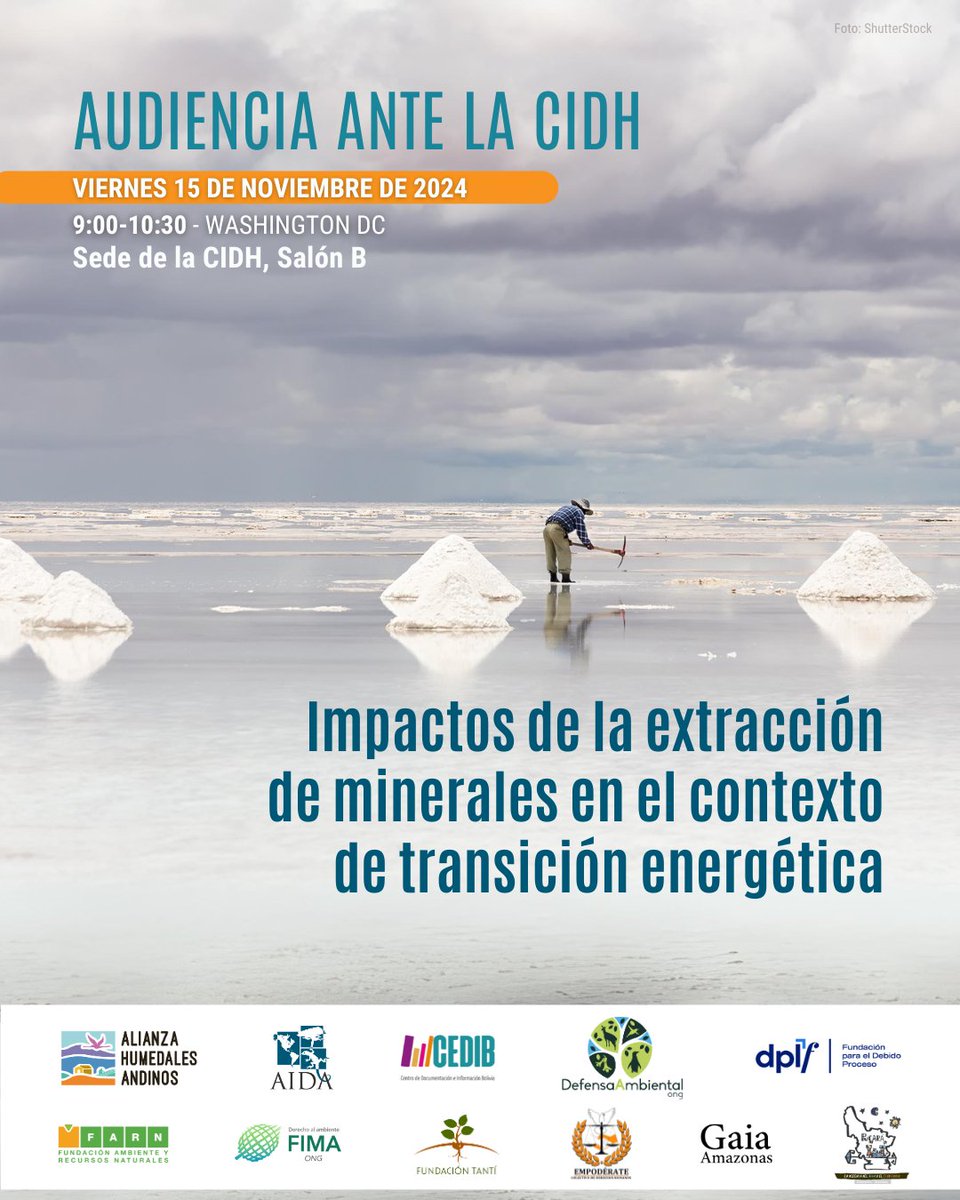 📌 El viernes 15/nov, representantes de comunidades y de sociedad civil compartiremos información en #CIDHAudiencias sobre los impactos en los derechos humanos que tiene la extracción de minerales para la transición energética en América del Sur. Sigue la transmisión de la <a href="/CIDH/">CIDH - IACHR</a>.