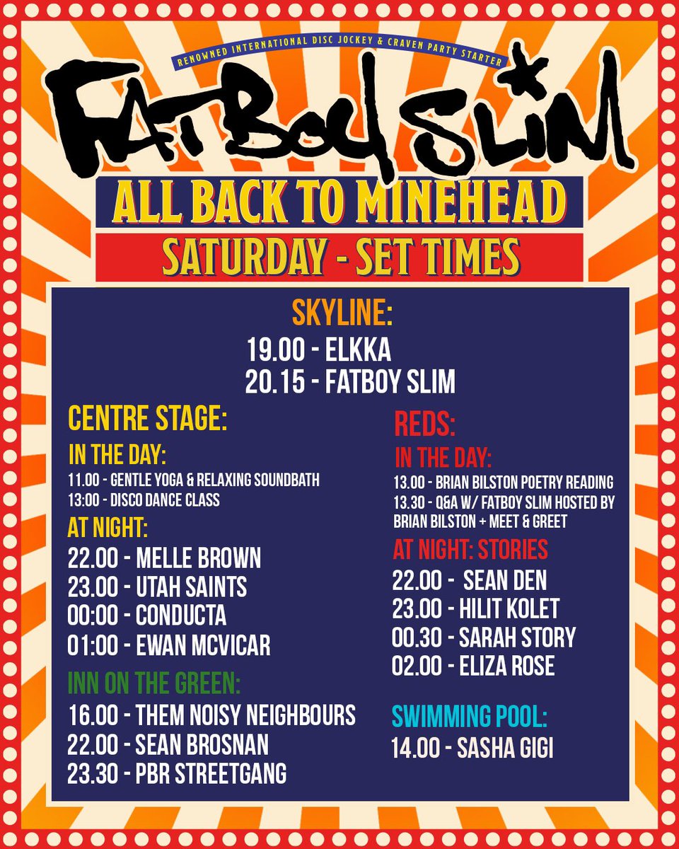 Utah Saints (@utahsaints) on Twitter photo Have the best weekend you can!
Past can’t be changed, future doesn’t exist yet, the time is NOW!
:)
Really super cool excited for tomorrow <a href="/AllBackToMineH/">All Back To Minehead</a> with the legend <a href="/FatboySlim/">Fatboy Slim</a> <a href="/ewanmcvicar_/">Ewan McVicar</a> <a href="/sarahstorytweet/">Sarah Story</a> <a href="/Melle_Brown/">Melle Brown</a> <a href="/ConductaUK/">Conducta</a> <a href="/ElizaRosemuzik/">Eliza Rose</a> and more! :) Have the best weekend you can!
Past can’t be changed, future doesn’t exist yet, the time is NOW!
:)
Really super cool excited for tomorrow <a href="/AllBackToMineH/">All Back To Minehead</a> with the legend <a href="/FatboySlim/">Fatboy Slim</a> <a href="/ewanmcvicar_/">Ewan McVicar</a> <a href="/sarahstorytweet/">Sarah Story</a> <a href="/Melle_Brown/">Melle Brown</a> <a href="/ConductaUK/">Conducta</a> <a href="/ElizaRosemuzik/">Eliza Rose</a> and more! :)