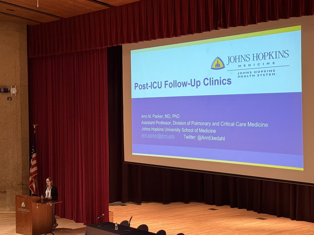 Final Presentation of the day by our amazing Speaker Ann Parker MD, PhD

Title: Post ICU Follow up Clinics: Recent Advances

<a href="/DrDaleNeedham/">Dale Needham, MD, PhD</a> 
<a href="/icurehab/">Hopkins ICU Rehab</a> 
<a href="/HopkinsMedicine/">Johns Hopkins Medicine</a> 
<a href="/HopkinsPCCM/">Hopkins Pulmonary and Critical Care Medicine</a> 
<a href="/ATSCritCare/">ATS Crit Care</a> 

#ICURehab
#13thannualconference