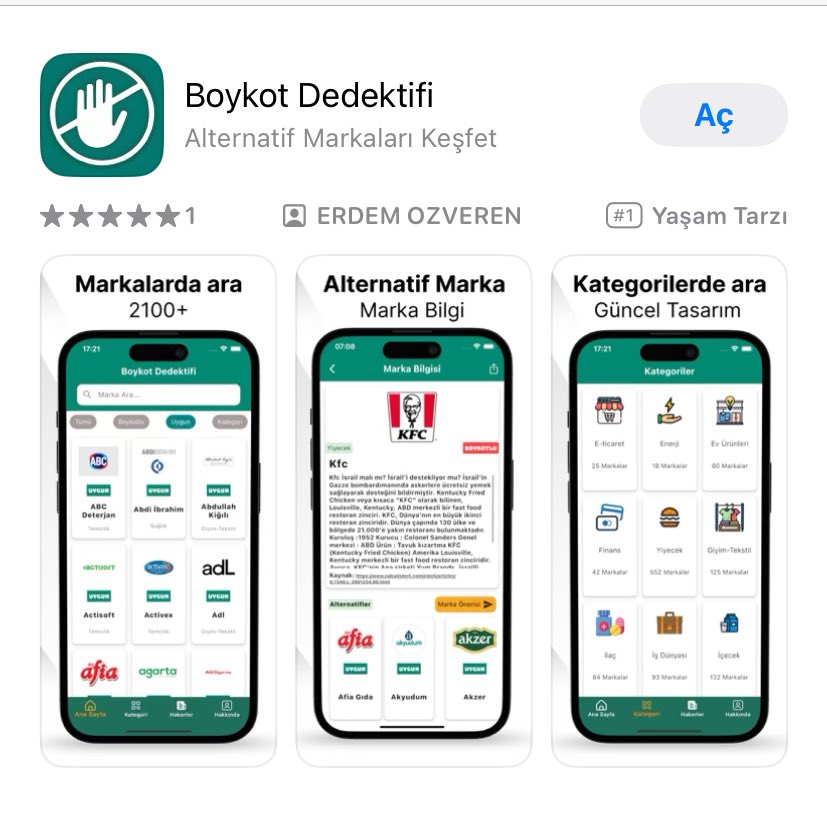 Boykotu doğru, güvenilir kaynaklardan ve şuurlu bir şekilde yapmak için her daim yanınızda hazır bulunması lazım gelen “Boykot Dedektifi” uygulamasını mutlaka telefonunuza indirin. 

Uygulama ücretsiz olup hem App store’da hem de Google Play Store’da mevcuttur.