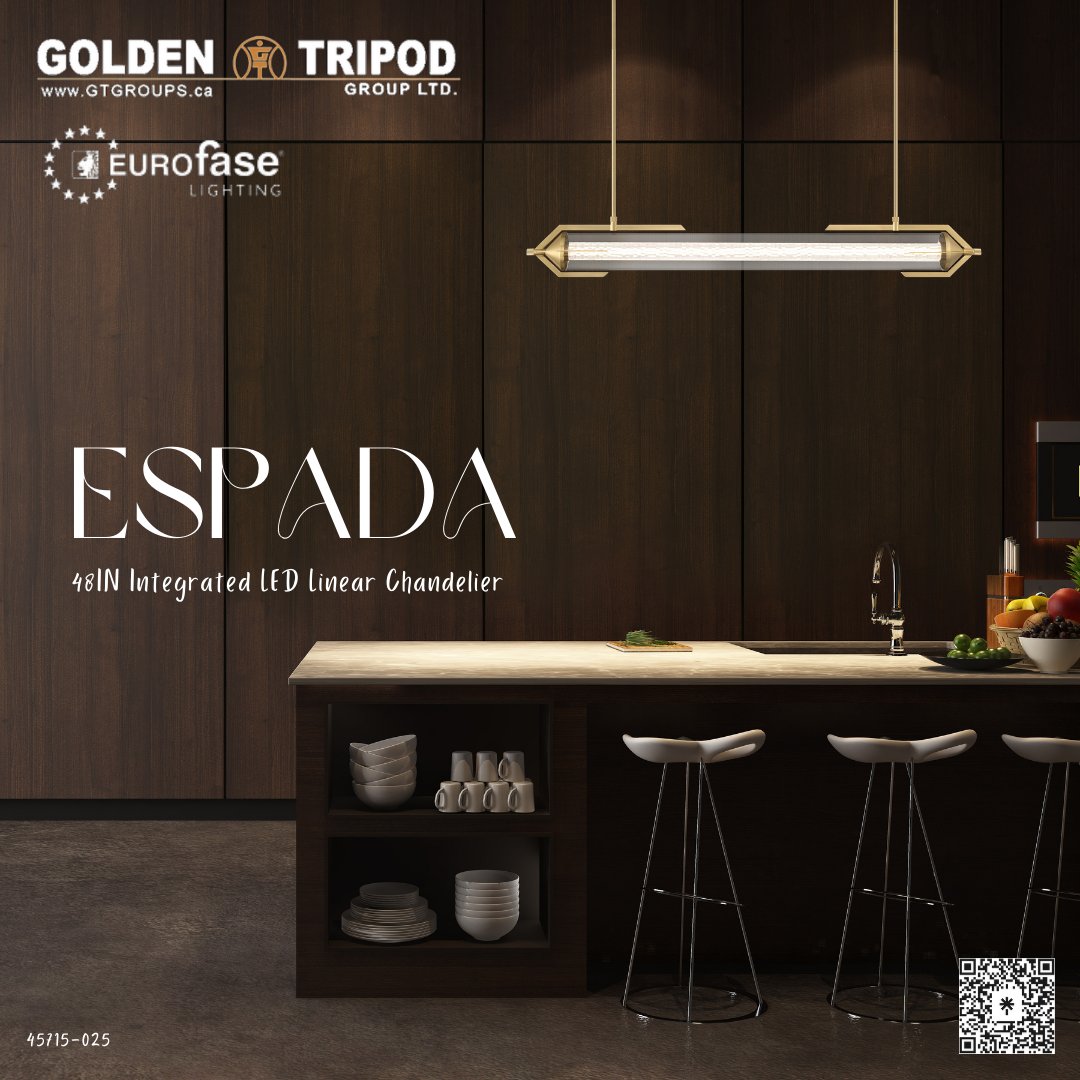 GoldenTripod's tweet image. Illuminate your space with the sleek, modern design of the ESPADA 48" Integrated LED Linear Chandelier by Eurofase. 💡Golden Tripod: 121 Granton Dr Unit #24 Richmond Hill ON L4B3N4 Phone: 905-889-2659 #ModernLighting #LinearChandelier #Eurofase #LEDLighting