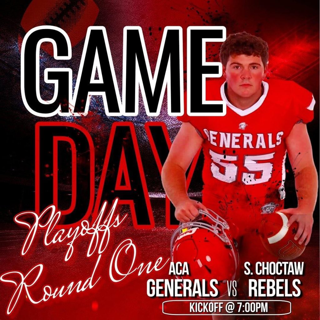 🏈 IT’S PLAYOFF TIME 🏈

Your Generals are fired up and ready for battle!! Good luck tonight to our football team as they compete in the first round of the playoffs, looking to take down the South Choctaw Rebels!!! 
#GoGenerals #LeadTheCharge 🔴⚪️⚔️