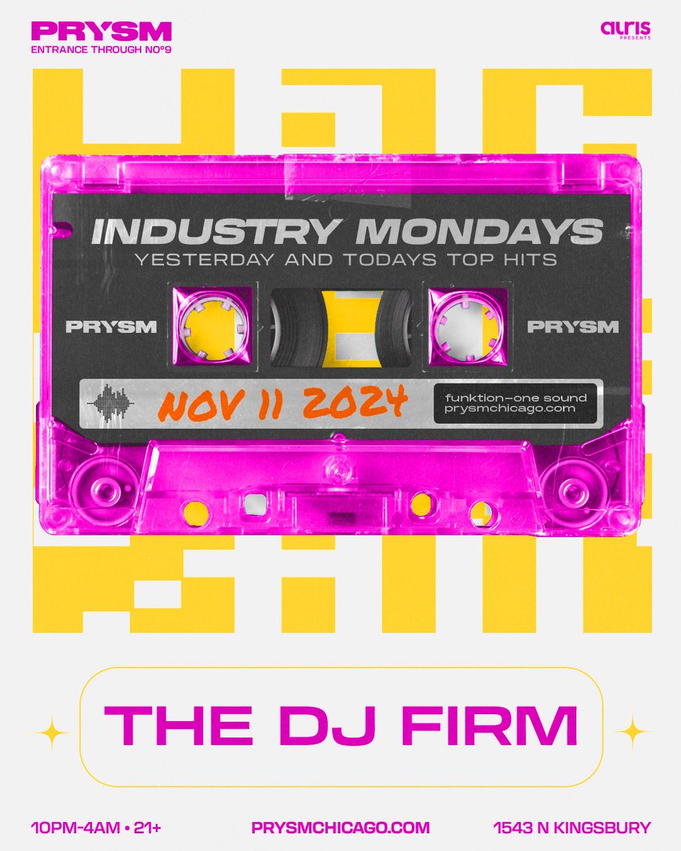 This weekend at PRYSM:

TONIGHT 11.08 • @serumwav :: <a href="/luttrell_music/">LUTTRELL</a>

SATURDAY 11.09 • <a href="/AYYBOmusic/">AYYBO</a>

SUNDAY 11.10 • Sundown Sundaze

MONDAY 11.11 • Industry Mondays

🎟️ prysmchicago.com for tickets &amp; RSVPs