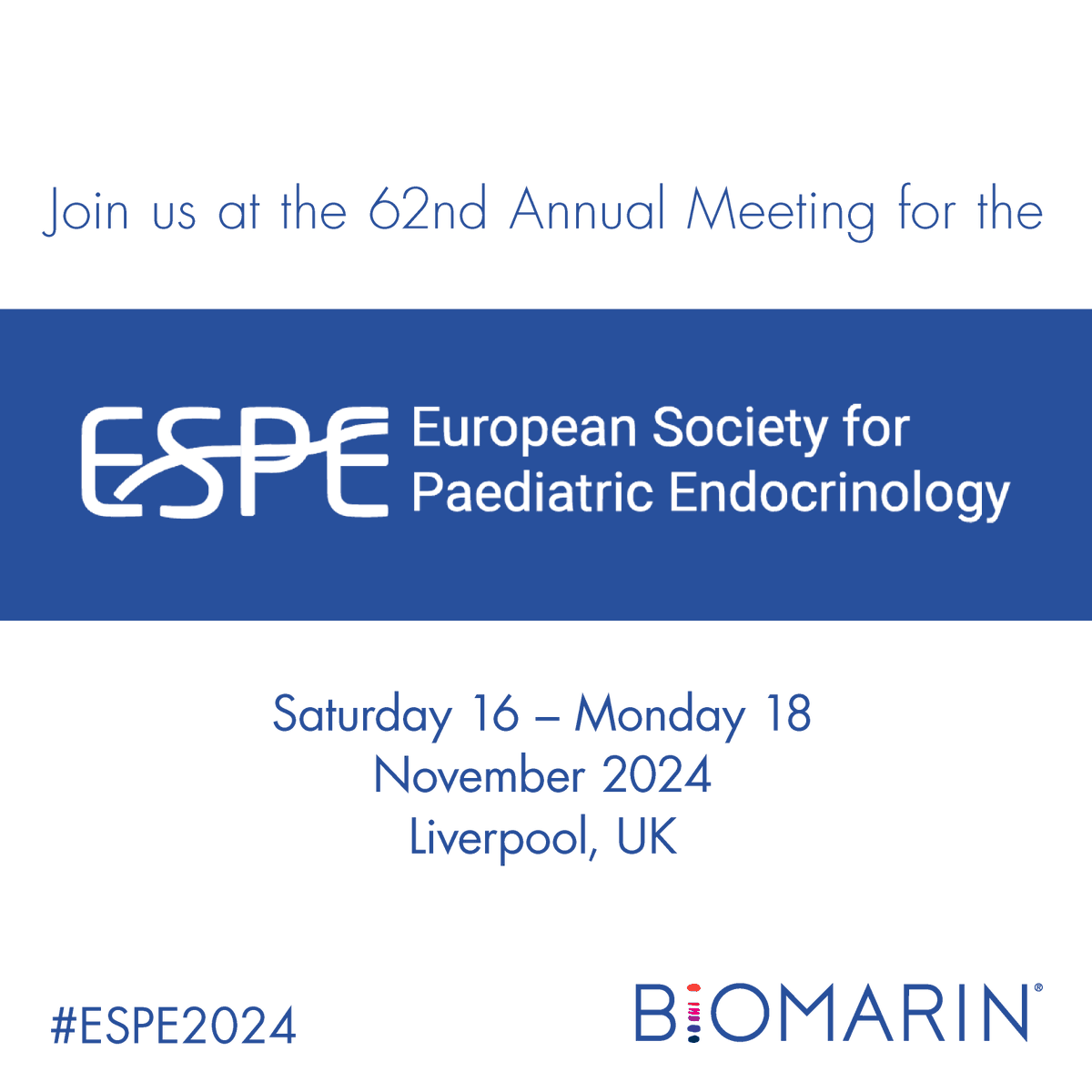 BioMarinMedical's tweet photo. We look forward to attending the 62nd Annual #ESPE Meeting next week to collaborate with fellow researchers, clinicians, and healthcare providers who are innovating in the #paediatric #endocrinology space. #ESPE2024 https://t.co/AzzIlbCJ8z