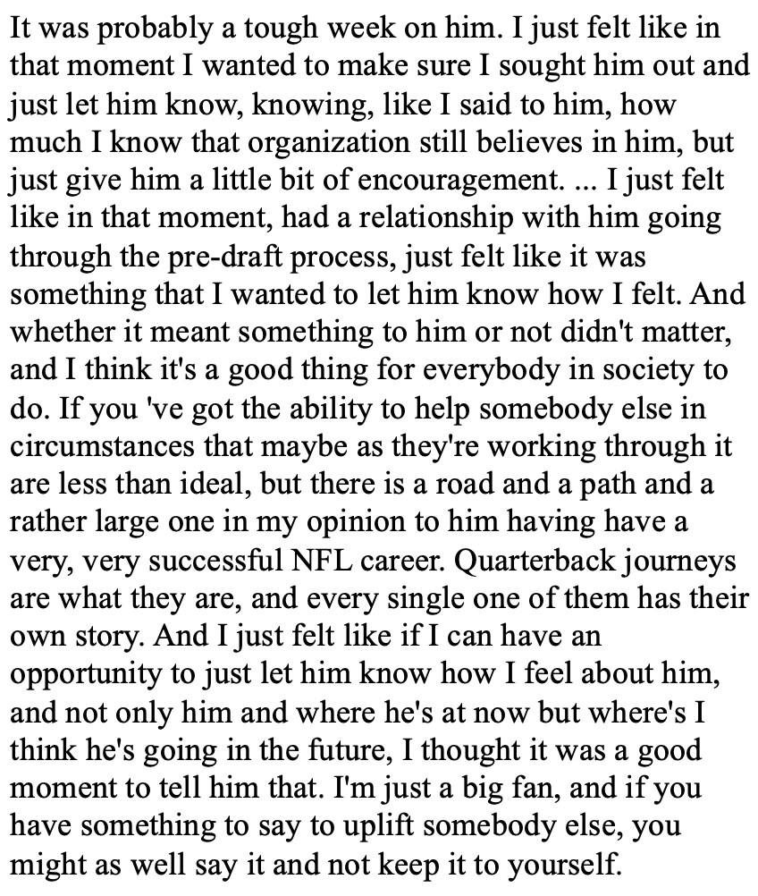 SeifertESPN's tweet photo. Kevin O'Connell addressed this today. "I'm just a big fan, and if you have something to say to uplift somebody else, you might as well say it and not keep it to yourself." Full quote: https://t.co/07T49KFocR