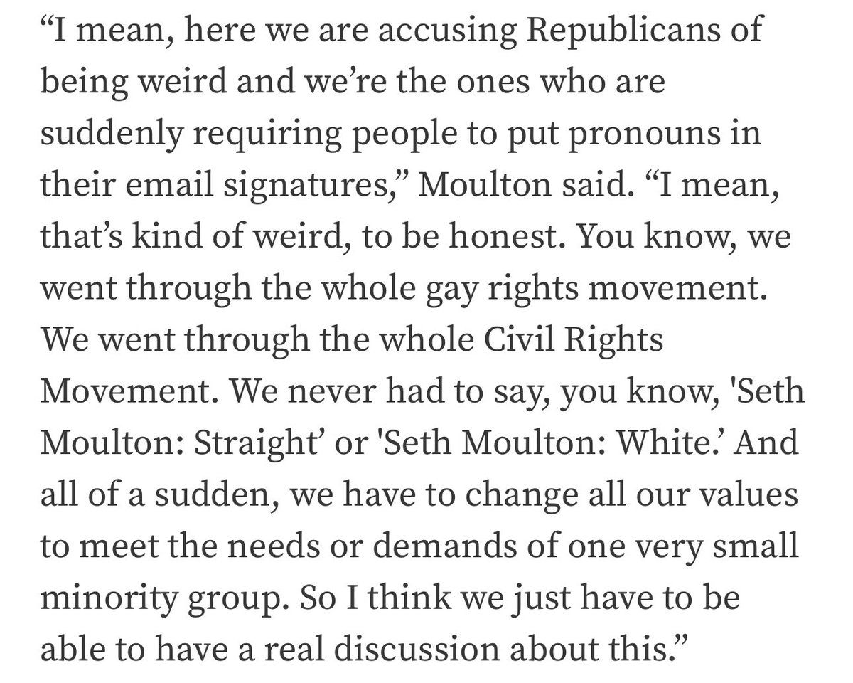 Jeremy Comeau 👊🏼🏳️🌈🔥 (@jeremycomeau) on Twitter photo Seriously, <a href="/sethmoulton/">Seth Moulton</a>? Making up things now? No one’s forcing pronouns or labels on you.
I’m making it my mission to make sure that “very small minority group” is mobilized to vote against you for your future failed presidential bid. Seriously, <a href="/sethmoulton/">Seth Moulton</a>? Making up things now? No one’s forcing pronouns or labels on you.
I’m making it my mission to make sure that “very small minority group” is mobilized to vote against you for your future failed presidential bid.