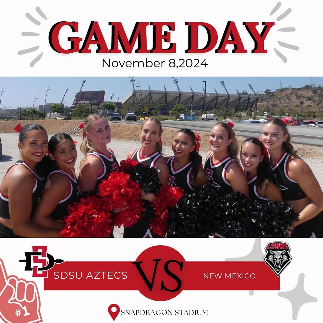 FRIDAY NIGHT LIGHTS TONIGHT!! Happy Game Day Aztecs! BEAT THE LOBOS ❤️📣 Kickoff at 7:30pm PST! 
•
•
•
•
#SDSUCheerleading #YouCantHaveMyAztecLife #CollegeCheer #R2T #TogetherWeRise #AR3T #WeAreAztecs #Cheerleading #SanDiegoState #GRAAATEFUL #MFWB