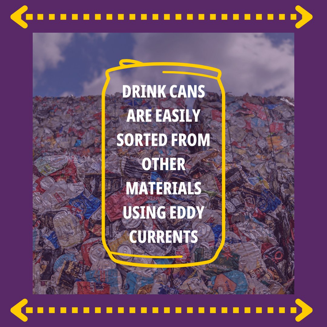 Don't break the cycle! ♻

Drink cans are easily separated from other recyclable materials using electrical currents known as eddy currents. From here they continue their recycling journey where they could be back on the shop shelf as a brand new can in as little as 60 days!