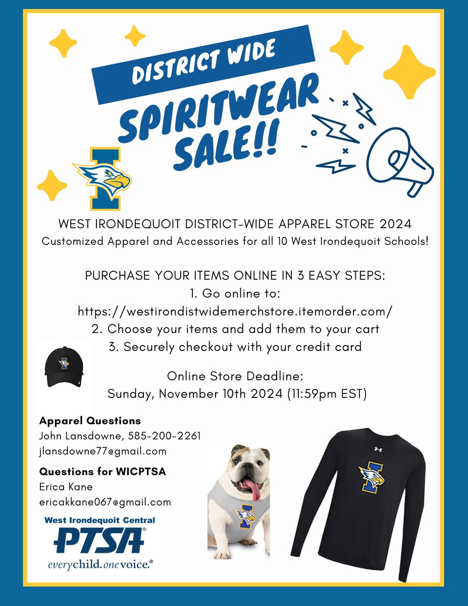 HURRY - deadline is this Sunday!

The <a href="/wicptsa/">West Irondequoit Central PTSA</a>  Spiritwear Sale ends this Sunday at midnight! Great gifts for the holidays! Get geared up and help support the WICPTSA!

Link: …tirondistwidemerchstore.itemorder.com/shop/home/