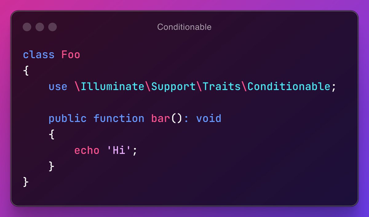 laravel_france's tweet photo. 💡 #FridaysTips
Vous aimez utiliser la méthode `when` du Query Builder et la méthode vous manque dans d'autres classes ?
Alors injectez le trait `Conditionable` pour l'utiliser dans n'importe quelle classe de votre projet !
👉https://t.co/nD8zhKbBlY
Bon (et long) weekend 👋 https://t.co/QxNTxlTCsj