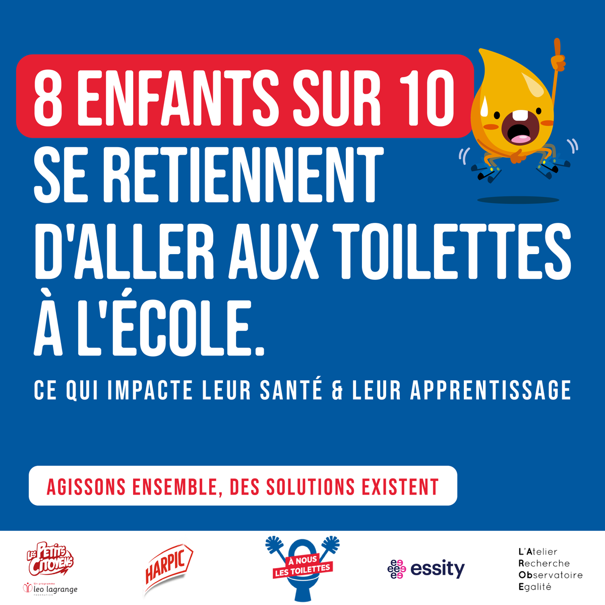 Essity_FR's tweet photo. 🚻Tous unis pour améliorer l'hygiène des toilettes à l'école ! ✊➡️ Parents, assos, élus, entreprises : continuons de demander aux pouvoirs publics de faire de l’hygiène scolaire une priorité. Agissons ensemble ! #JusteEssentiel #Harpic #LesPetitsCitoyens #LARObE https://t.co/Vgc8rdyNQl