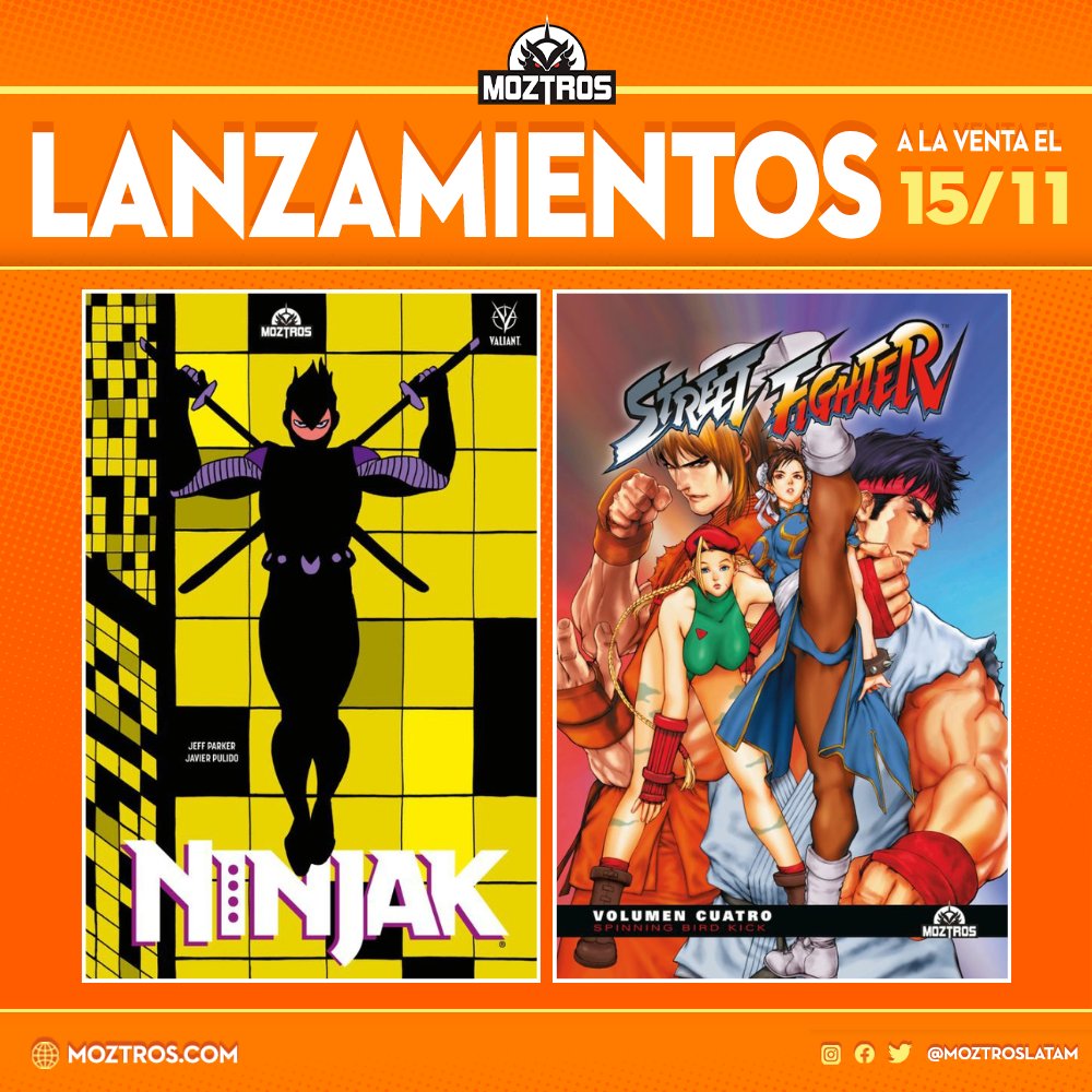 MoztrosLATAM's tweet photo. 🔥 ¡Te presentamos nuestros nuevos lanzamientos moztrosos! 🔥
EL VIERNES 15 de Noviembre llegarán a las tiendas:
NINJAK ¡TOMO ÚNICO! 🥷
STREET FIGHTER VOL. 4 🥊
¡Encargalos ya en tu tienda amiga!📚✨
#Moztros #MoztrosLatam #Ninjak #StreetFighter https://t.co/gXZpYf9iZX