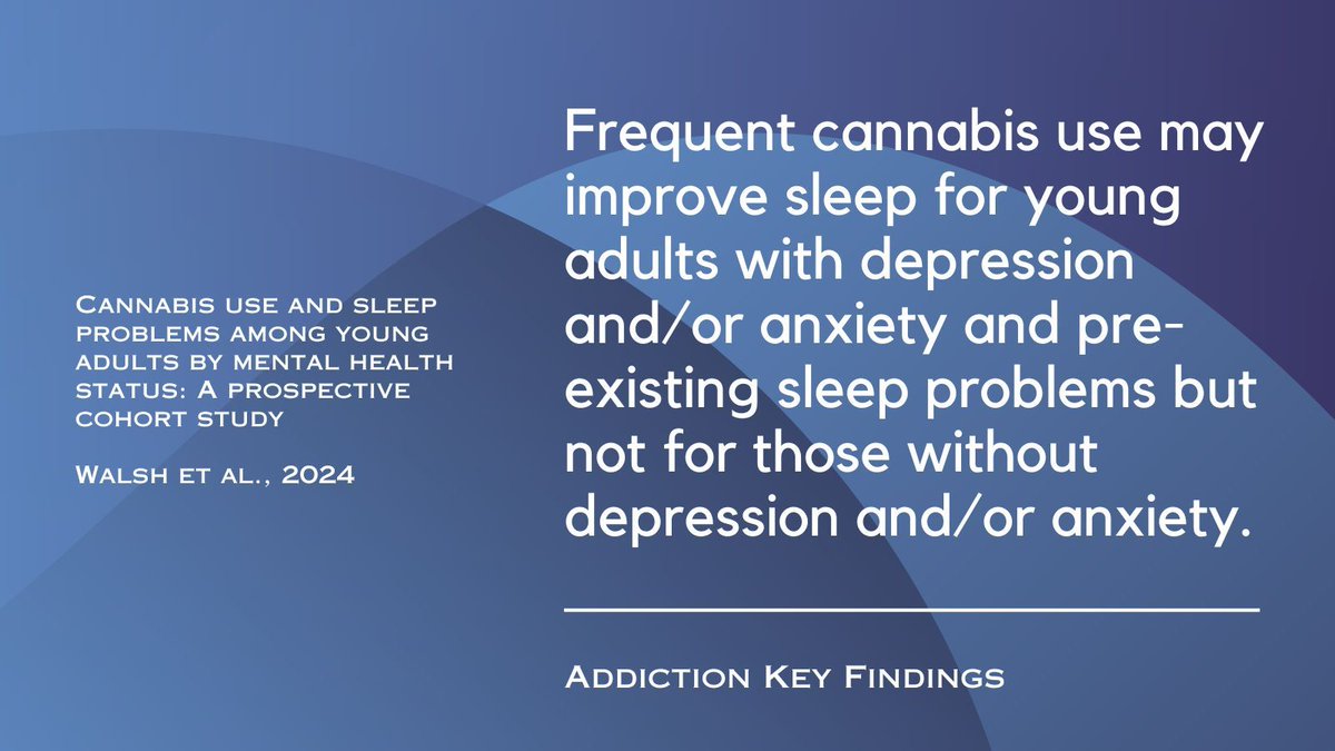 Addiction Journal (@addictionjrnl) on Twitter photo Frequent cannabis use may improve sleep for young adults with depression and/or anxiety and pre-existing sleep problems but not for those without depression and/or anxiety. Read the full report by Claire Walsh <a href="/AlyssaHarlow/">Alyssa Harlow, PhD</a> <a href="/KECKSchool_USC/">Keck School of Medicine of USC</a> and colleagues buff.ly/4fxfrdm Frequent cannabis use may improve sleep for young adults with depression and/or anxiety and pre-existing sleep problems but not for those without depression and/or anxiety. Read the full report by Claire Walsh <a href="/AlyssaHarlow/">Alyssa Harlow, PhD</a> <a href="/KECKSchool_USC/">Keck School of Medicine of USC</a> and colleagues buff.ly/4fxfrdm
