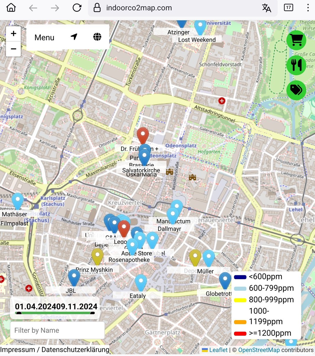 Gute #Innenraumluft in der Kultur Gastronomie in #München dünn gesät❓
Liebe Follower:innen, macht bitte mit beim #CleanAir-Monitoring-Bürgerprojekt indoorco2map.com von <a href="/aurelwuensch/">Aurel Wünsch</a> 🙏
Aurels App für Iphone &amp; Android funktioniert mit #Aranet, #Inkbird &amp; #Airvalent👇
1/