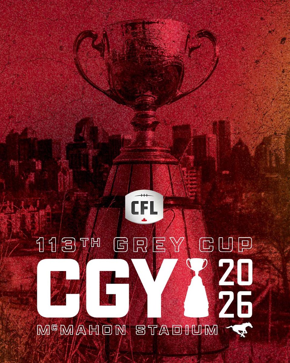 CFL's tweet photo. SADDLE UP FOR THE 113th GREY CUP IN CALGARY!

We'll see you on November 15, 2026, Calgary!

@calstampeders 

💻: https://t.co/HSOVRd37Sh https://t.co/NDeRlbOy8E