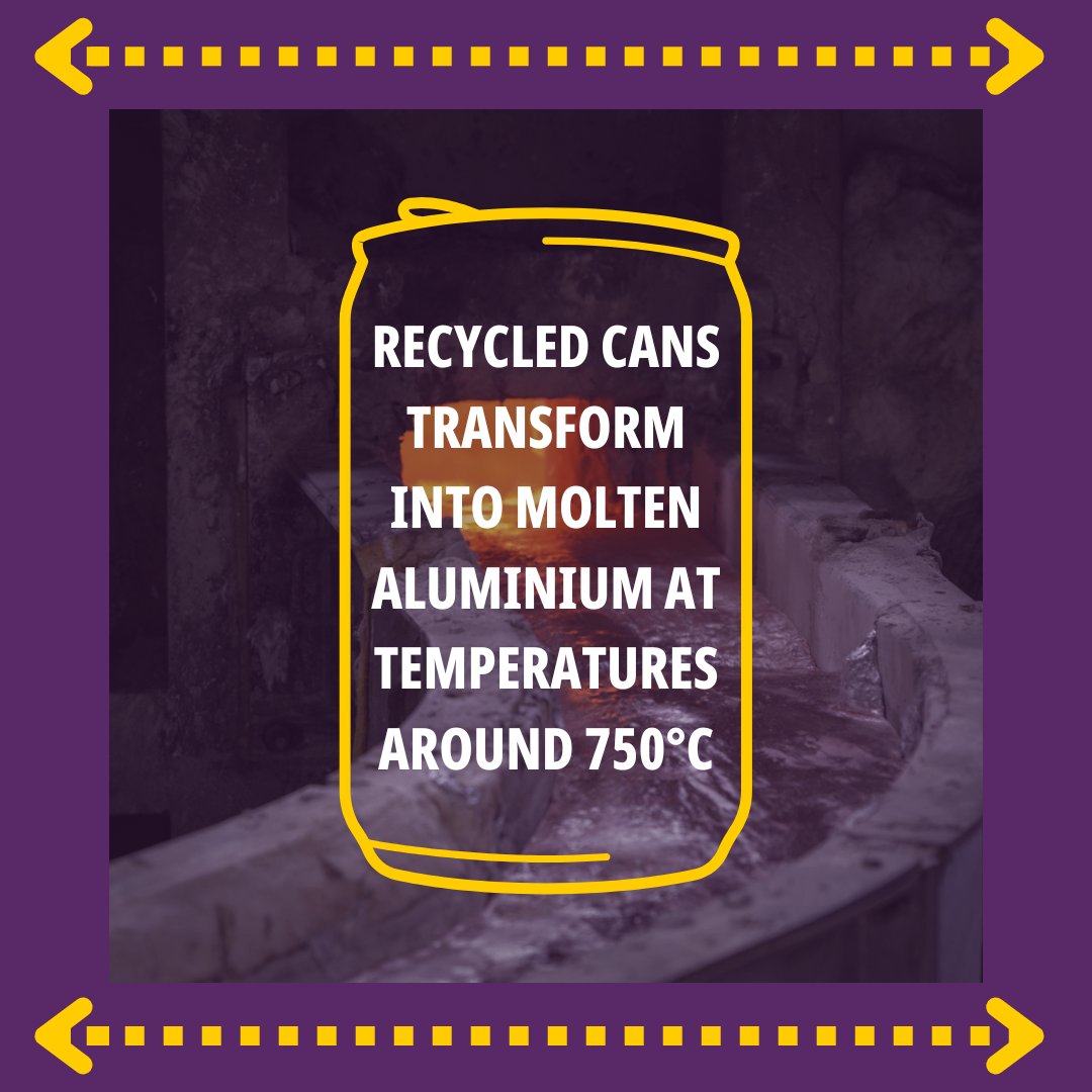 ✨This is where the magic happens! ✨

Once drink cans are separated and baled up, they're heated to remove any non-aluminium components before being transformed into molten aluminium at temperatures of around 750 degrees Celsius. 🔥