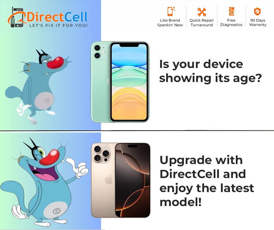 direct_cell's tweet photo. 📱💥 Is your device looking a little... tired? 

😅 Maybe it’s time for an upgrade! 🆙

Swing by Direct Cell and give yourself the gift of a shiny, fast, and sleek new device! 

We’ll have your phone looking fresh in no time! 🛠️📱 

#DirectCell #PhoneUpgrades #DeviceRepairs https://t.co/9v6MQORWuc