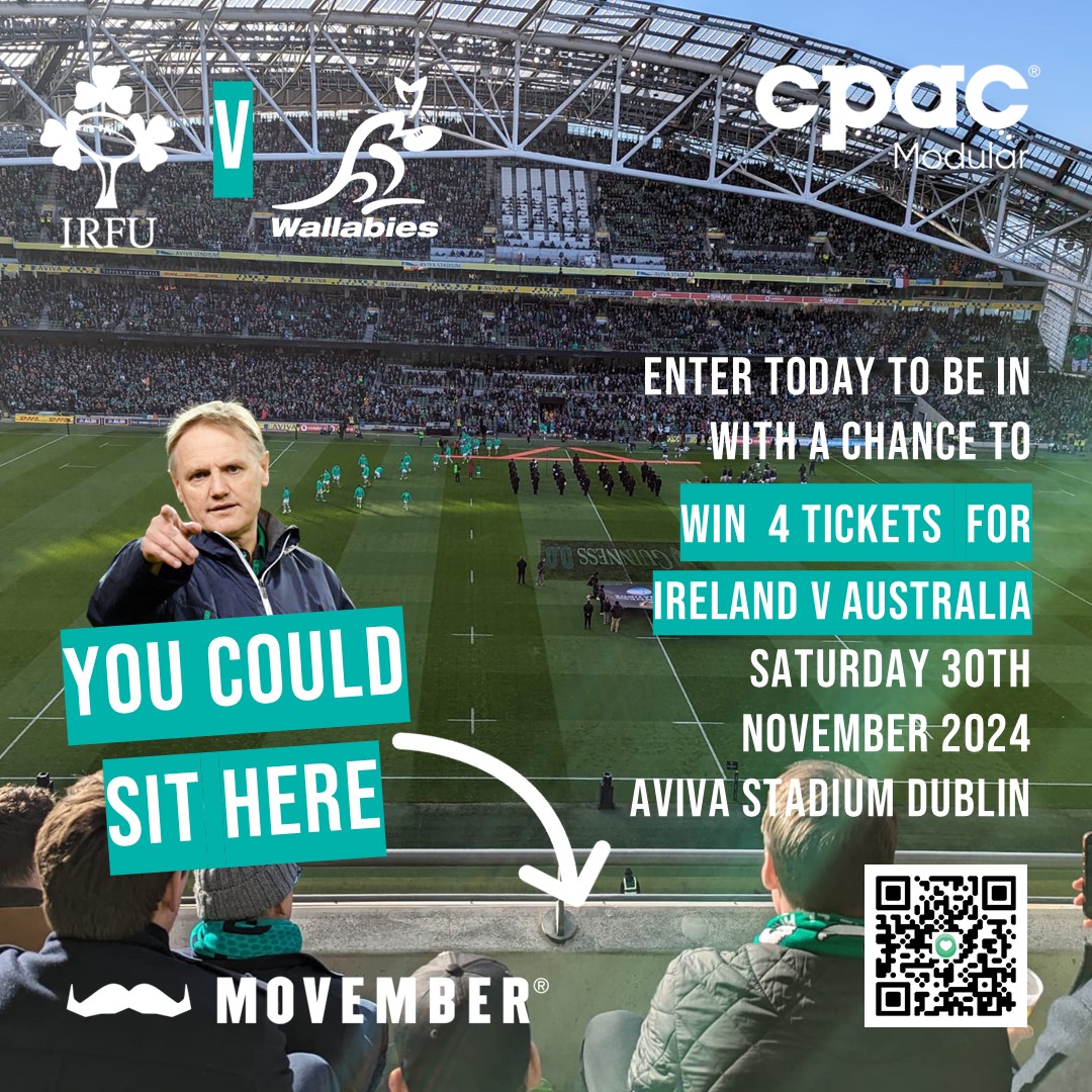 This Movember, we're raising funds for men's health.
Enter our raffle for the chance to score the Grand Prize: Tickets to the Ireland vs. Australia rugby match! 
Get your tickets here – only €20 each!
idonate.ie/raffle/MoPACIr…
#partofthepac #modularconstruction #movember