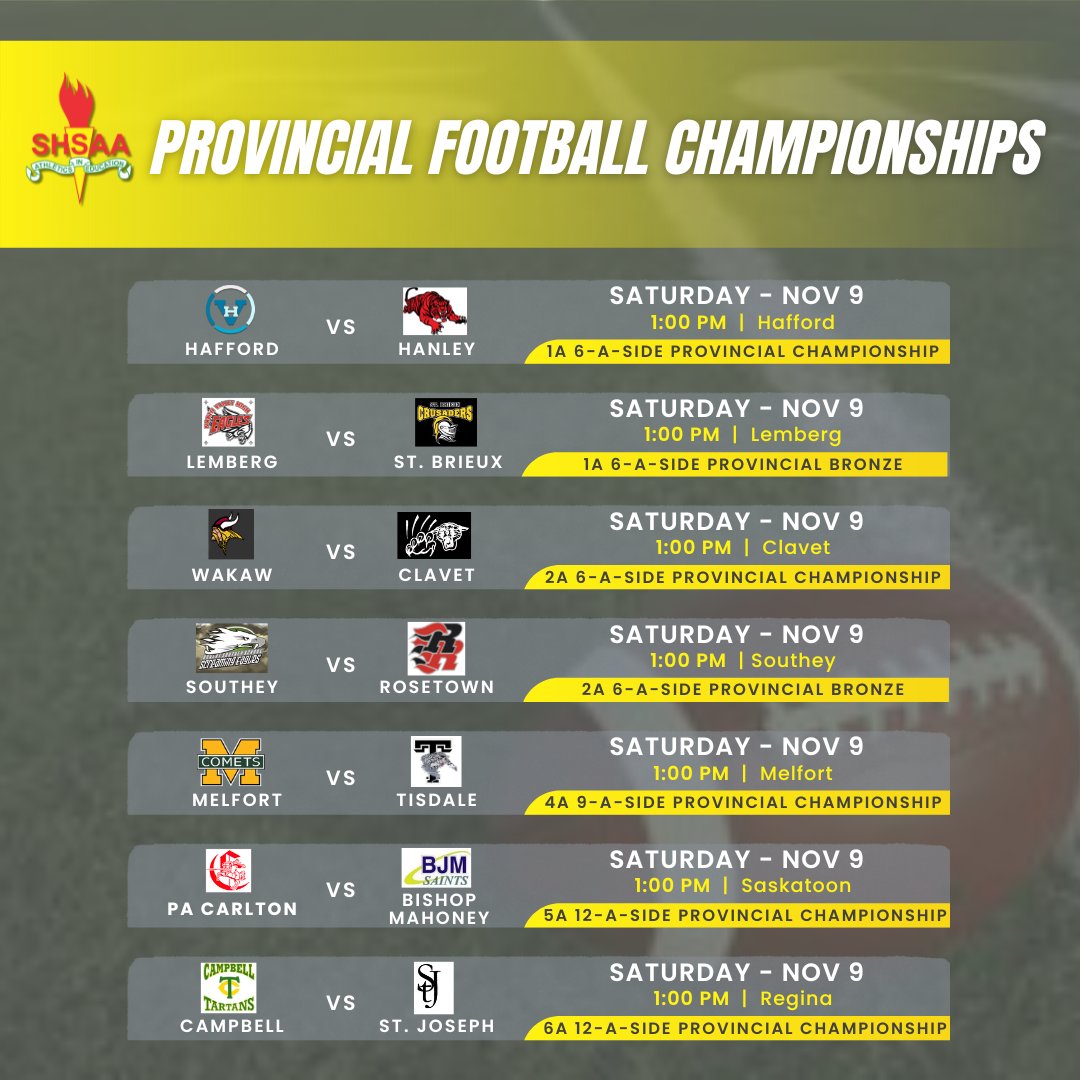 2024 SHSAA Provincial Football Championships
🗓 November 9, 2024
⏰1:00pm
Results can be found at shsaa.ca