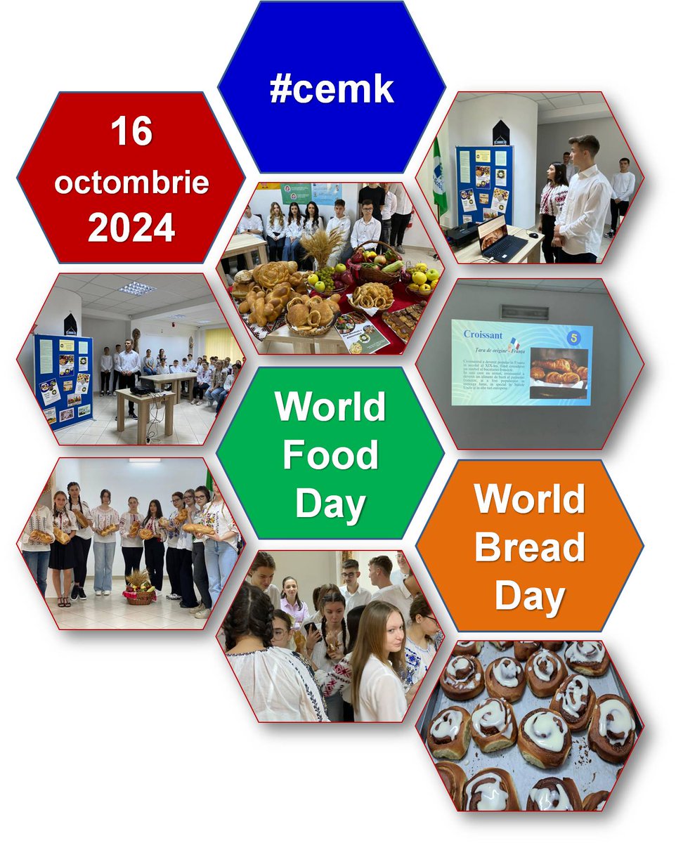 EuropePlusClub1's tweet photo. Ziua Mondială a Alimentației și Ziua Mondială a Pâinii, 16 octombrie
Elevii Colegiului au pregătit o sesiune de referate; expoziția de produse de panificație, patiserie-cofetărie, legume și fructe a fost un bun prilej pentru degustare.
#WorldFoodDay
#WorldBreadDay
#cemk https://t.co/mJKBtvVCRu