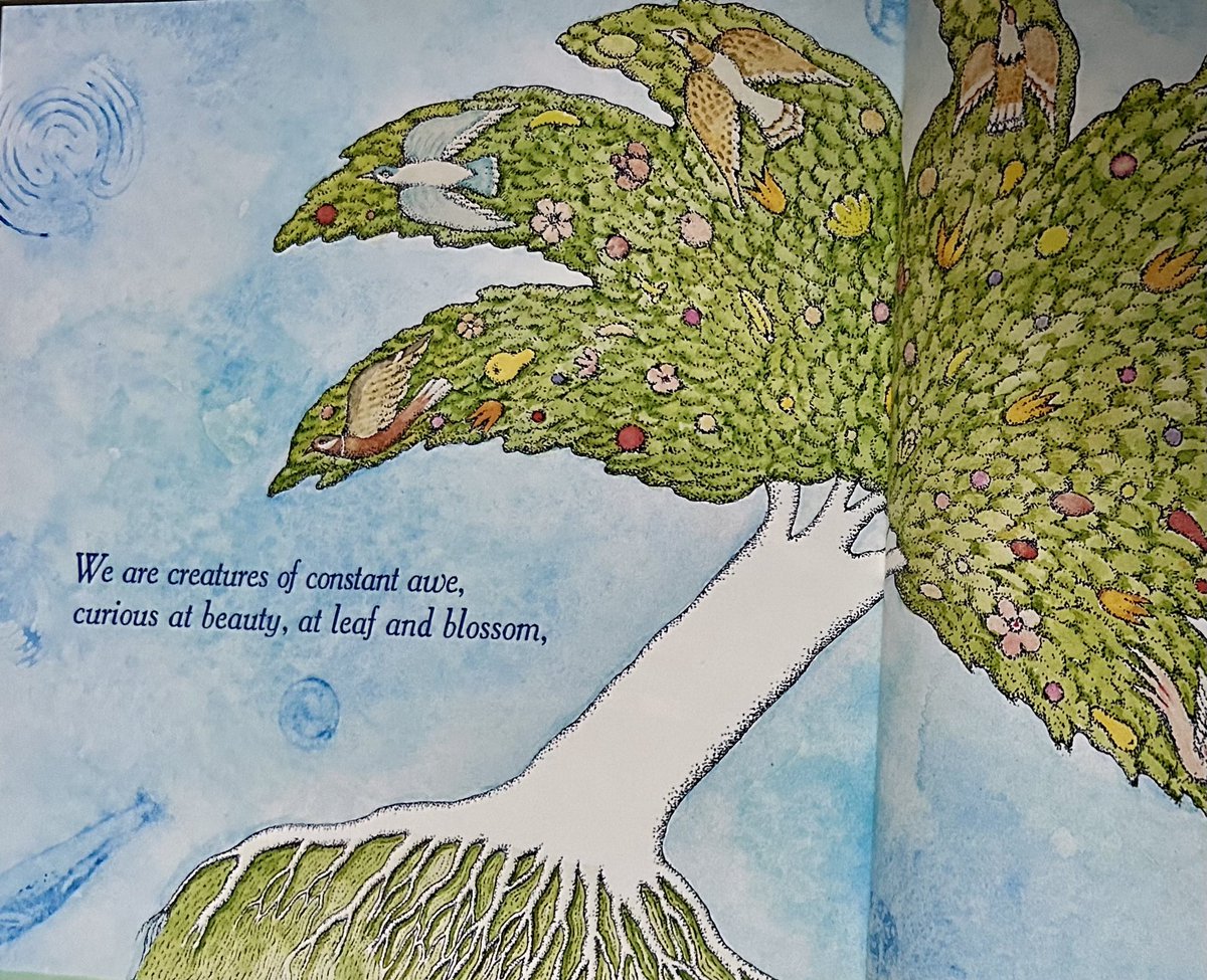 #NewIllustrationoftheDay (now earlier on IG and Bluesky) by Peter Sis. From In Praise of Mystery by US Poet Laureate Ada Limon: ‘We are creatures of constant awe, curious at beauty…’. Part of a spread: the detailed tree bears different fruits and flowers. Norton Books 12 Nov.