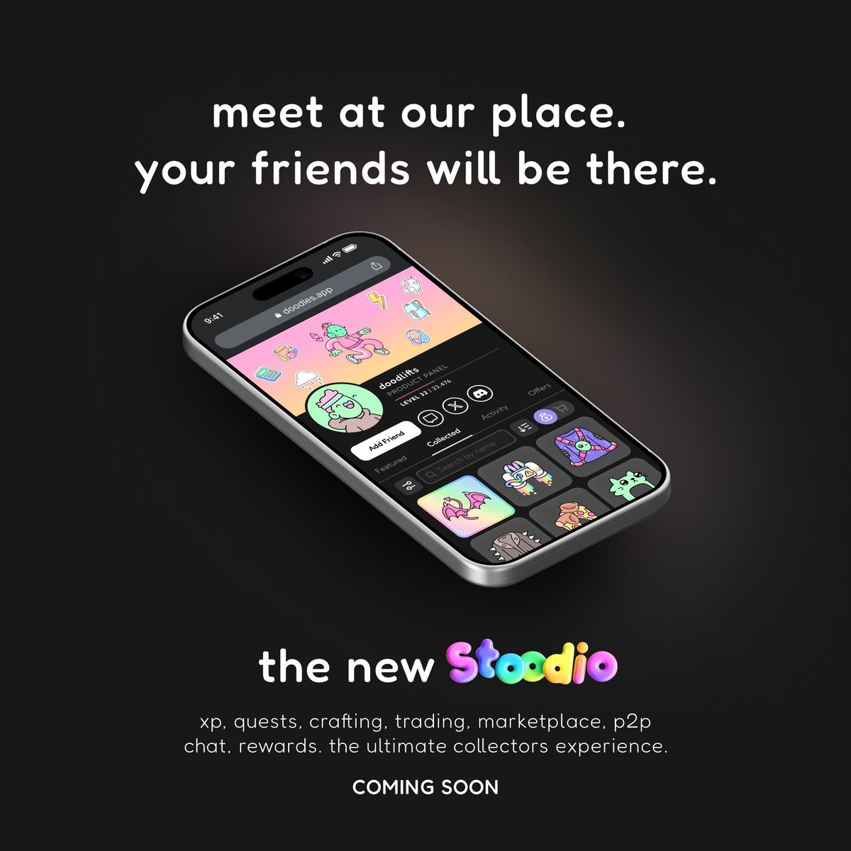 Doodles just introduced a new Stoodio app for collectors, looks pretty cool.

Also, this:

"flex your collection; earn XP. more XP, more <redacted>"

What’s "redacted"??