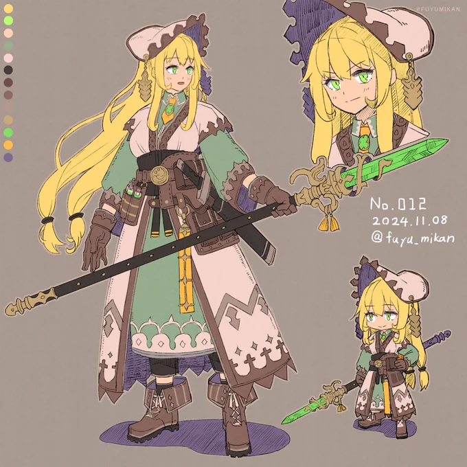 character idea sketch【No.012-冒険者の女治癒士】ヒーラーにも最低限ナイフとか小剣を持たせたい派。  #100枚キャラ描いたらキャラデザの仕事が来る #OC #doodle 