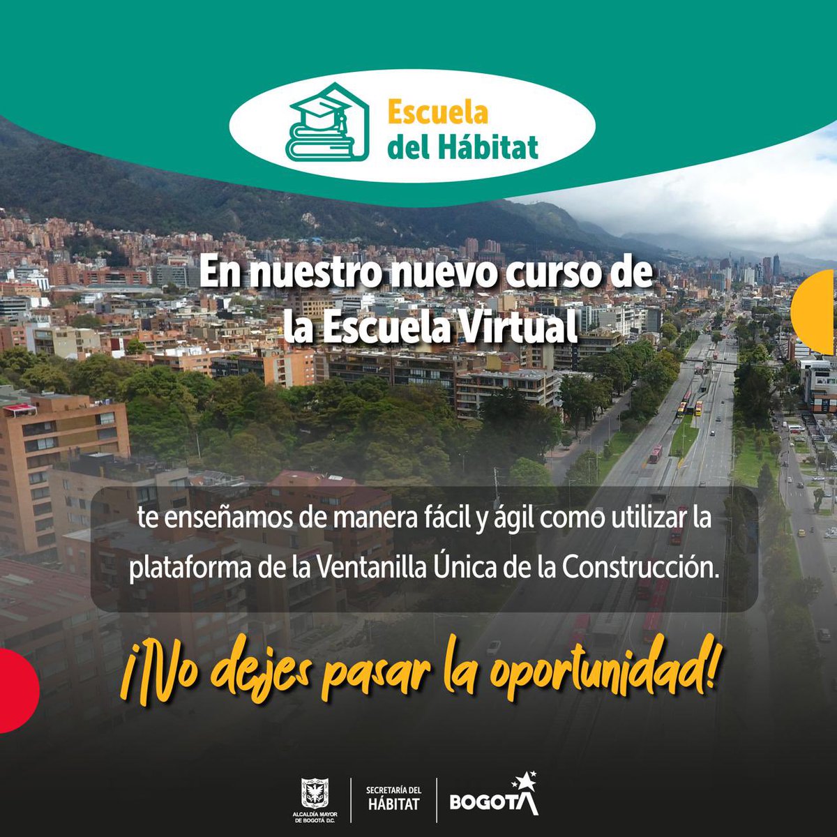 habitatbogota's tweet photo. ¿Ya te inscribiste al nuevo curso de la #EscuelaVirtualDelHábitat? 

En @habitatbogota existe un espacio virtual, fácil y autónomo en donde te enseñamos cómo realizar la radicación y revisión de proyectos de urbanismo y construcción en la VUC.

Inscríbete👉https://t.co/kXJzm6fY8e https://t.co/O6oTZnK1PO