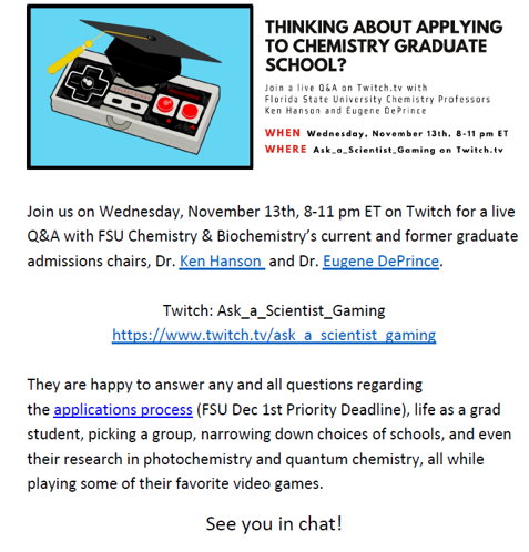 Calling anyone interested in a Chemistry or Biochemistry Ph.D.!