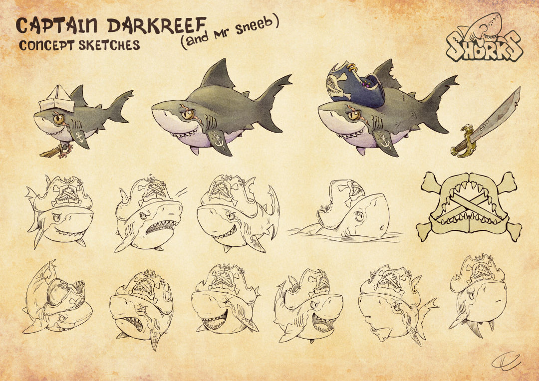 siyann_stuff's tweet photo. CAPTAIN DARKREEF !
Here are the concept sketches I made for the main hero of your next Shorks book !
Isn't he the greatest pirate shark of all ? https://t.co/mUijTrwcIz