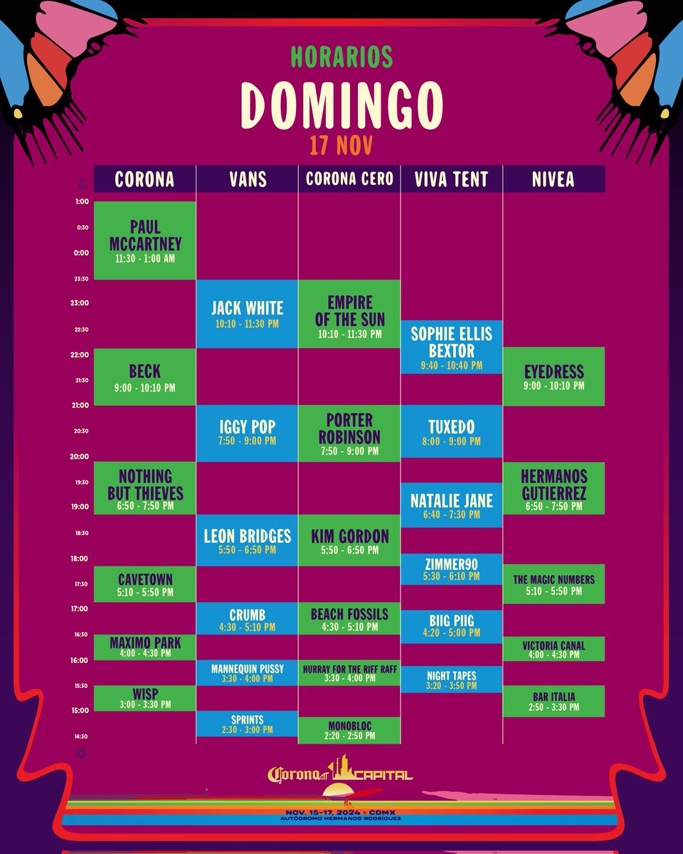 CoronaCapital's tweet photo. let's go! 💥 HORARIOS OFICIALES ✌️🩵

encuentra tus 🎟️ AHORA en https://t.co/Au7YyvNQsE 😎

#CoronaCapital24 https://t.co/rJN43jmgYC