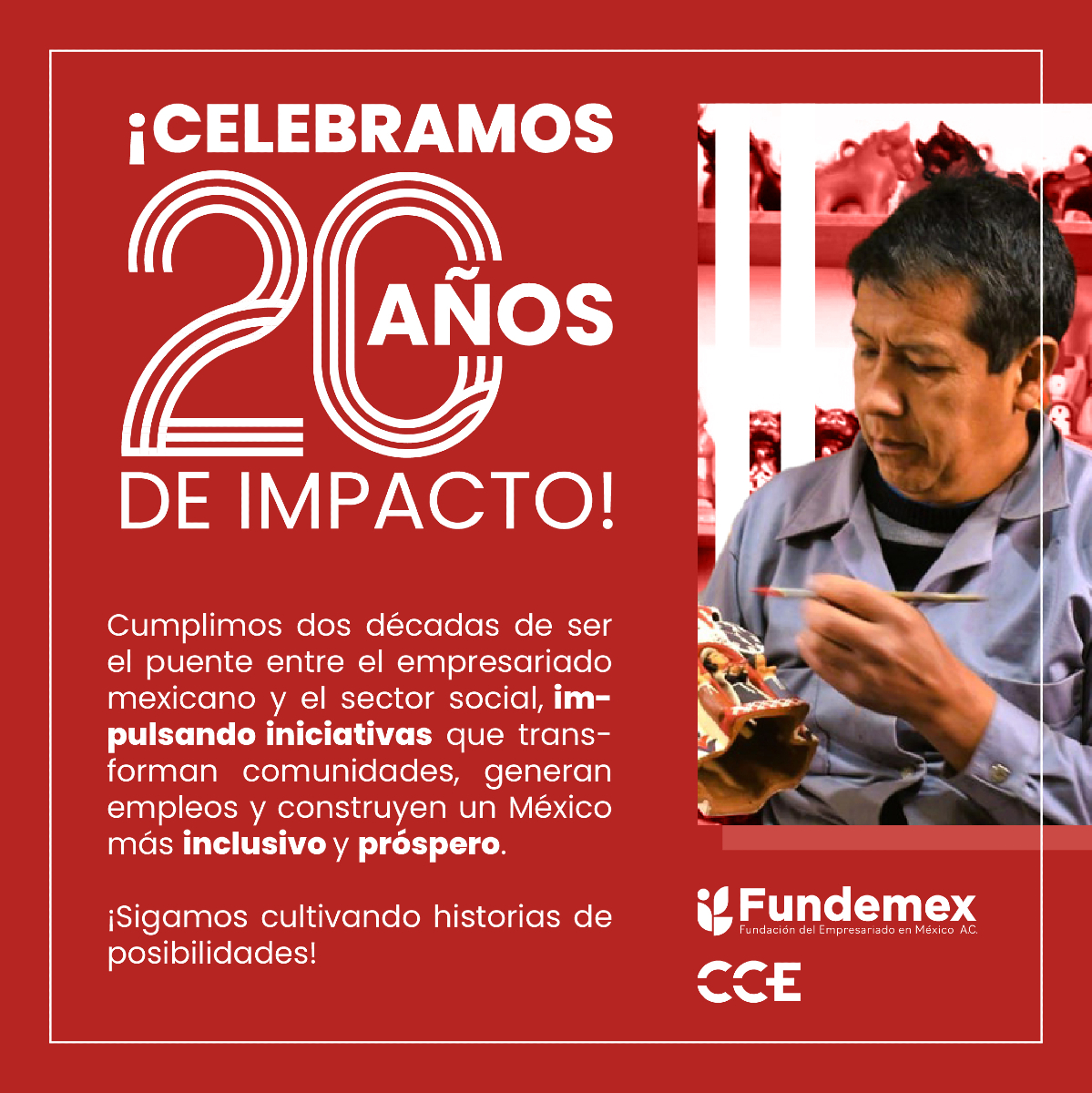 En Fundemex estamos 🎉🎉 ¡Celebrado 20 años de Impacto Social!

🌱 Cultivemos historias de posibilidades juntos.

#20añosimpactosocial #fundemex20años #brazosocialcce