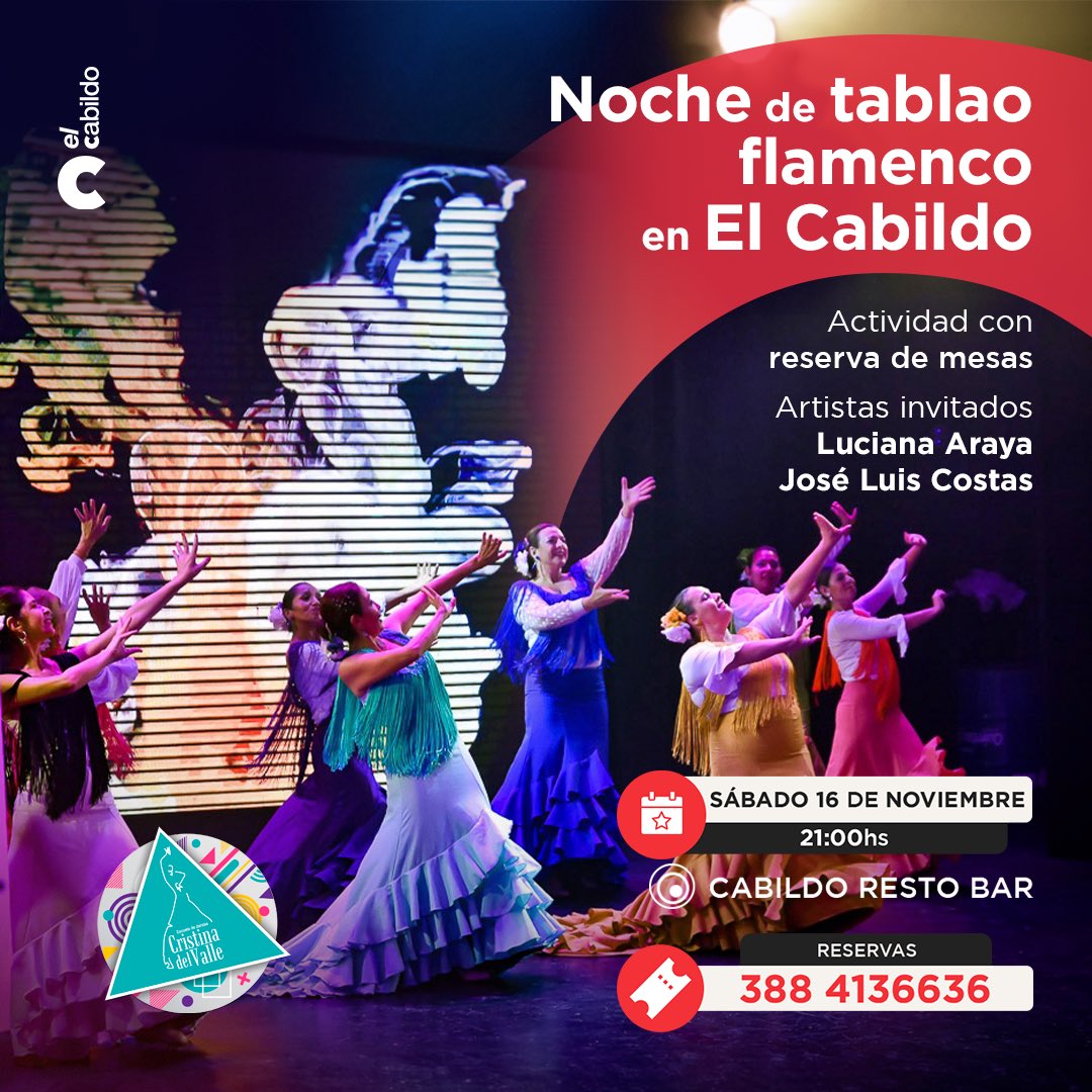 En el marco del  Día Internacional del Flamenco que se celebra cada año el 16 de noviembre, en reconocimiento a la UNESCO que declaró al flamenco como Patrimonio Cultural Inmaterial de la Humanidad. 
Actividad con reservas de mesas 📲3884136636
Sábado 16/11
21 hs
