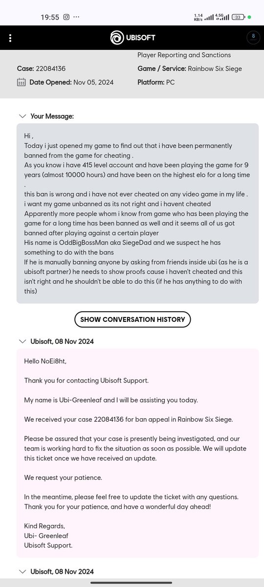 NoEi8ht8's tweet photo. @Rainbow6Game I post this here so everyone gets to know ubisoft doesn't care about Customers and they only think about money . Banning your innocent players for cheating is insane . https://t.co/MmxwI3RWCM