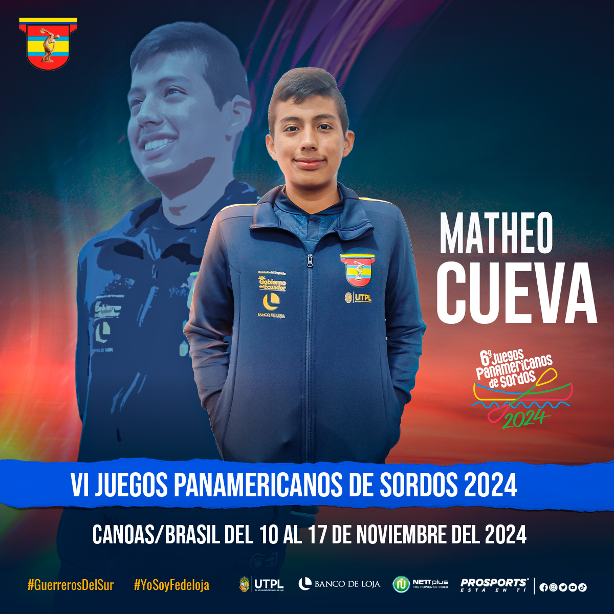 ¡Vamos Matheo, vamos Guerrero!🏊‍♂️

El nadador lojano Matheo Cueva representará nuevamente al país en una competencia internacional.

Del 10 al 17 de noviembre se realizarán los VI Juegos Panamericanos de Sordos 2024 en Canoas/Rio Grande do Sul - Brasil.