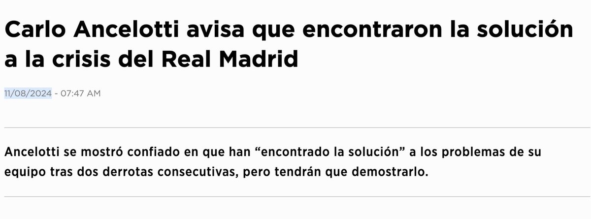 No es noticia lo que dice Ancelotti de que ha detectado el problema del Madrid, si ya encontró ya la solución a principios de agosto
beinsports.com/es-us/football…