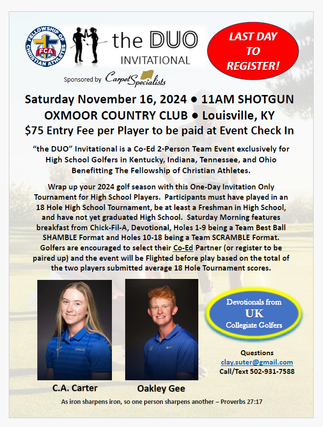 LadyDragonsGolf's tweet photo. Keeping Registration open for 1 last day for a couple more COED Teams to register for "the DUO". Looking forward to having UK Golfers @c.a.carter_golf and @_oakleygee share Devotionals before we head out on the course. Register here https://t.co/RTUzFCK9is 

@sohsdragonsgolf https://t.co/GiDatakeL0