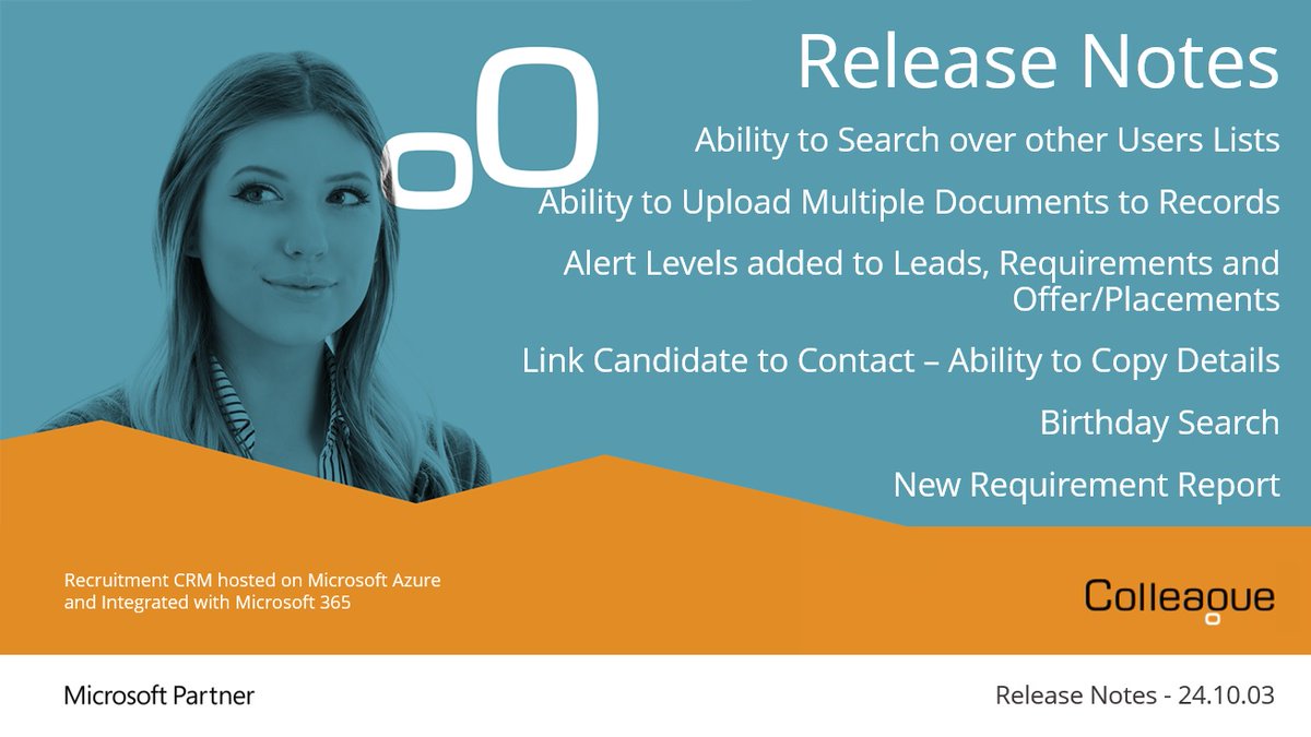ColleagueRS's tweet photo. 24.10.03 - See our latest release notes on the new build of Colleague: https://t.co/ZlC0xCnaha #colleague #agiledevelopment #recruitmentcrm https://t.co/nrMRz6PqCP