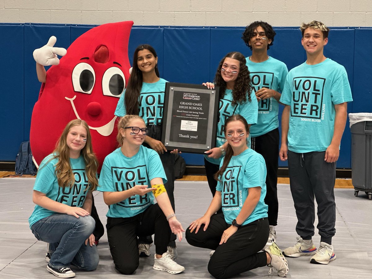 The Grand Oaks HOSA received an award from MD Anderson Cancer Center for donating 115 units and giving blood to 345 cancer patients! GOHS student officers organize and promote the blood drives, and are looking to be even more successful this school year!
#CTE #CISDconneCTEd