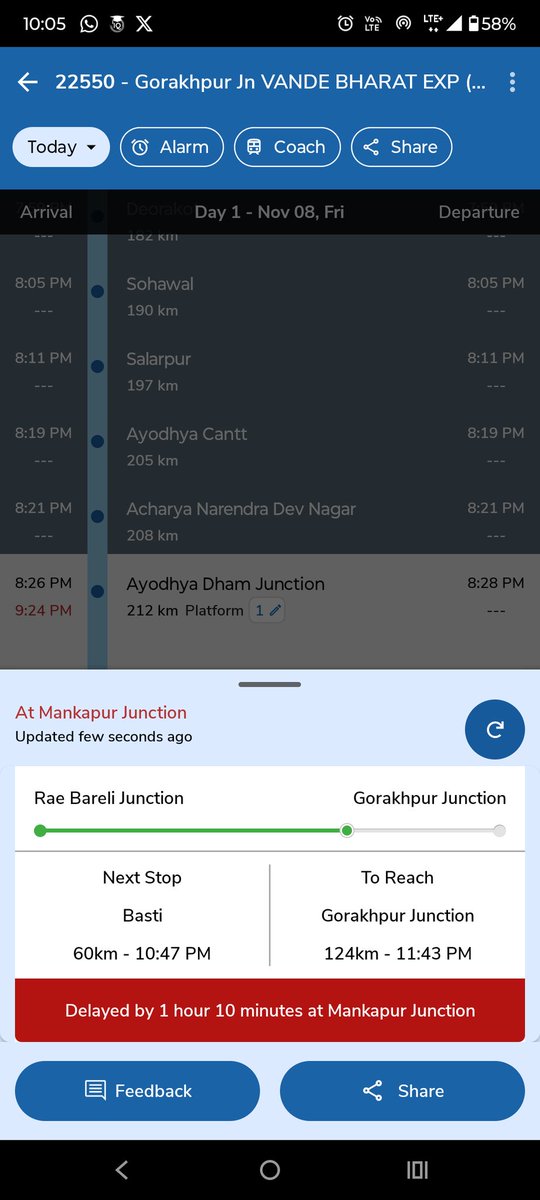 sachu2626's tweet photo. @RailMinIndia Vande Bharat train getting late 1 hour ? Then what is the meaning of premium train?? https://t.co/4VHjxipSWt
