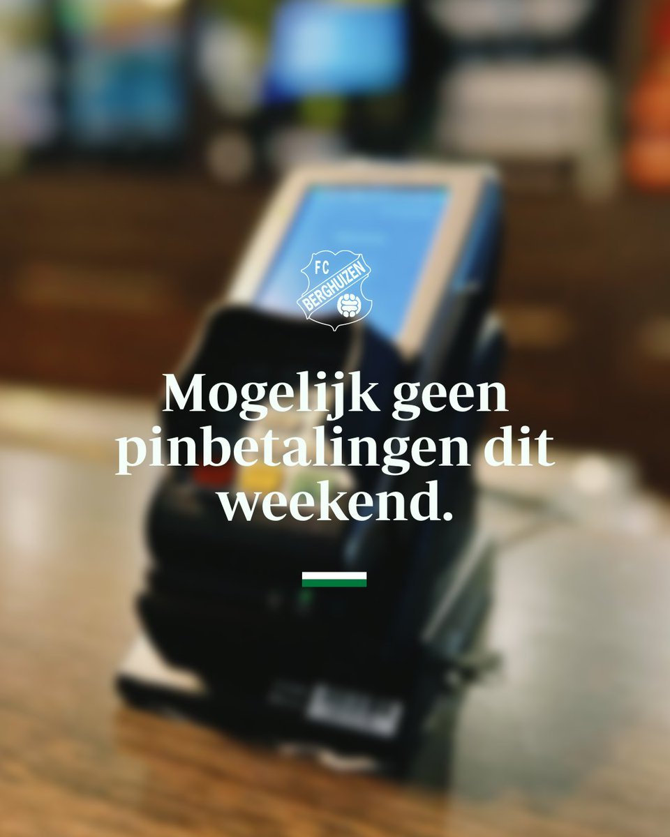 Bij grondwerkzaamheden is de internetaansluiting van het clubgebouw stuk getrokken. Er wordt getracht om hiervoor een oplossing te zoeken. Mocht dat niet lukken dan is dit weekend geen pinbetaling mogelijk. Het is dus handig om contant geld mee te nemen.