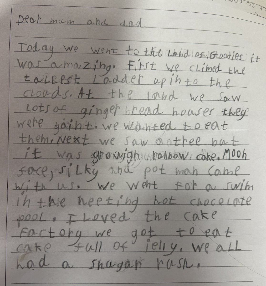 MrsGrayMPS's tweet photo. Today we travelled to the Land of Goodies. We all agreed that we would like to visit that land. We wrote postcards to tell our families what it was like. We used brilliant adjectives. Well done Room 5. #alwaysambitious
@muiredgeprimary https://t.co/P8QnfdBWa0