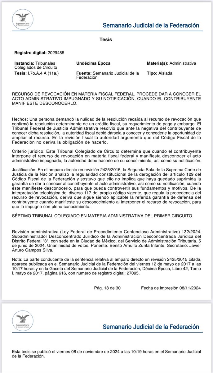 AsesorFiscalAGS's tweet photo. RECURSO DE REVOCACIÓN EN MATERIA FISCAL FEDERAL. PROCEDE DAR A CONOCER EL ACTO ADMINISTRATIVO IMPUGNADO Y SU NOTIFICACIÓN, CUANDO EL CONTRIBUYENTE
MANIFIESTE DESCONOCERLO. -Aislada- https://t.co/IVuE3MLCqk